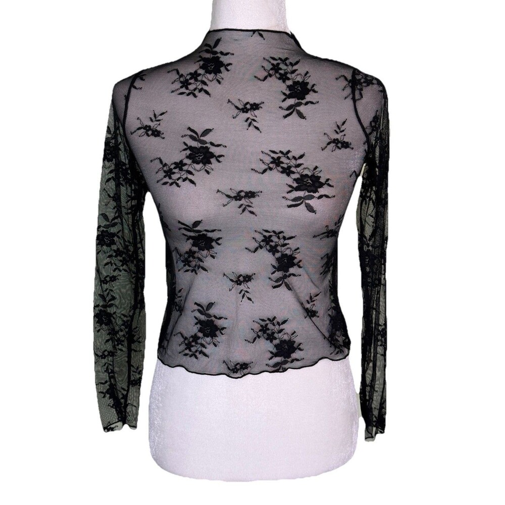 Women’s Mesh Floral Forest Fairy Top‎ Sz XS/S Black Whimsigoth Sheer Renaissance
